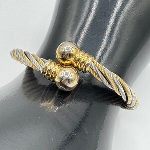 Silver and Gold-Tone Cable Twist Cuff Bracelet